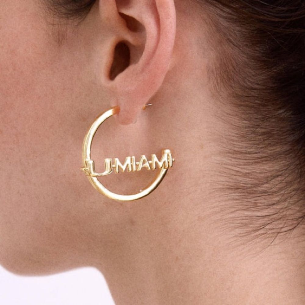 BaubleBar Gold Hoop Earrings with University of Miami Hurricanes